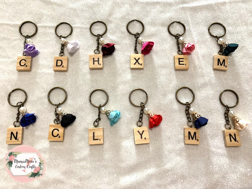 Personalized Keychains - Letter Tile & Flower